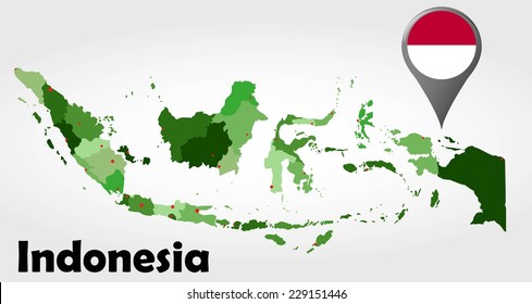 Indonesia political map with green shades and map pointer.