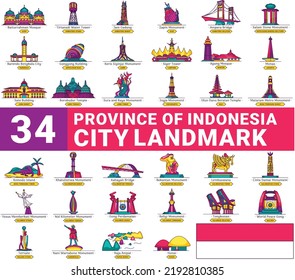 Indonesia province city landmark colorful collection svg