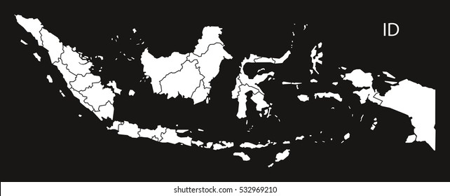 Indonesia provinces Map black and white illustration