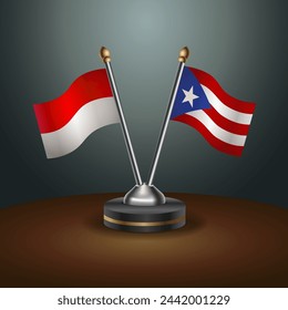 Indonesia and Puerto Rico table flags relation with gradient backgrund. Vector Illustration