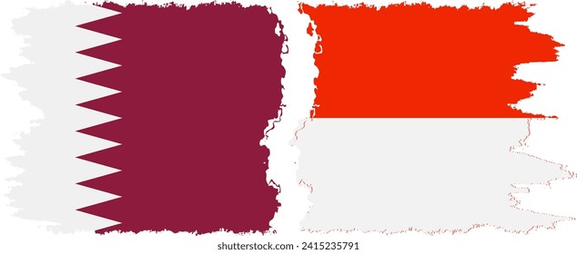 Indonesia and Qatar grunge flags connection, vector