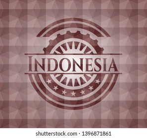 Indonesia red emblem with geometric pattern background. Seamless.