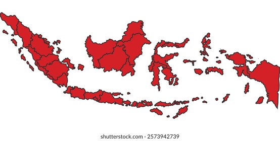 Indonesia red map with border of regions outline vector