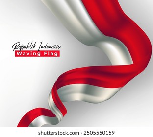 Indonesia red, white flag waving realistic vector