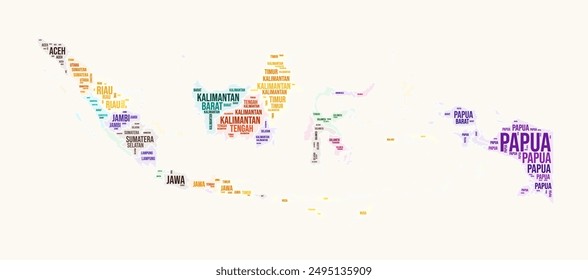 Indonesia regions word cloud. Country logo design. Regions typography style vector image. Indonesia colored text cloud. Trending vector illustration.