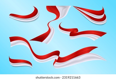 Indonesia Ribbon Flag vector collections, 17th August independence day celebration elements design