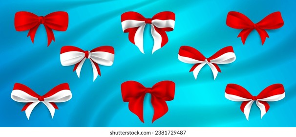 Indonesia Ribbon vector collections, Red white ribbon for 17th August independence day  elements 