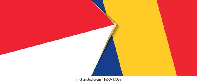 Indonesien und Rumänien Flaggen, zwei Vektorillustrationen Flaggen Symbol für Beziehung oder Konfrontation.