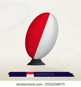 Indonesia Rugby Ball on Rugby Kicking Tees with Modern Design. Illustration perfect for sports, national pride, and rugby-related projects.