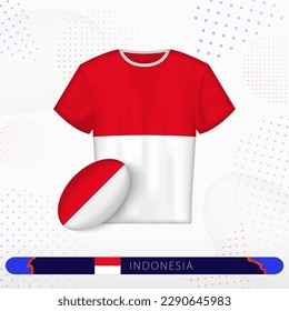 Indonesia rugby jersey with rugby ball of Indonesia on abstract sport background. Jersey design.