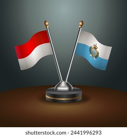 Indonesia and San Marino table flags relation with gradient backgrund. Vector Illustration