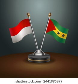 Indonesia and Sao Tome and Principe table flags relation with gradient backgrund. Vector Illustration