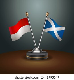 Indonesia and Scotland table flags relation with gradient backgrund. Vector Illustration