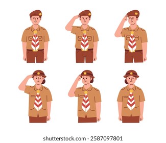 Indonesia Scout Character Saluting Illustration for Scout Festival Day