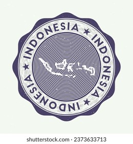 Indonesia seal. Country round logo with shape of Indonesia and country name in multiple languages wordcloud. Attractive emblem. Powerful vector illustration.