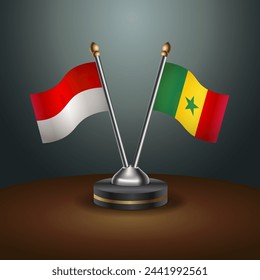 Indonesia and Senegal table flags relation with gradient backgrund. Vector Illustration