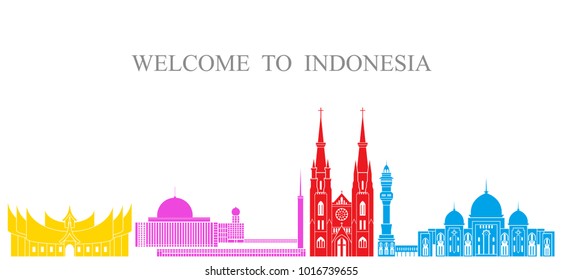 Indonesia set. Isolated Indonesia architecture on white background