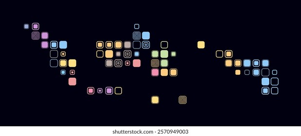 Indonesia, shape of the country build of colored cells. Digital style map of the Indonesia on dark background. Large size rounded square blocks. Creative vector illustration.