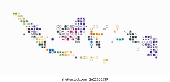 Indonesia, shape of the country build of colored cells. Digital style map of the Indonesia on white background. Small size rounded square blocks. Creative vector illustration.