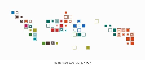 Indonesia, shape of the country built of colored cells. Digital style map of Indonesia on white background. Large size square blocks. Artistic vector illustration.