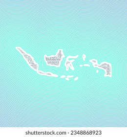 Indonesia shape formed by country name in multiple languages. Indonesia border on stylish striped gradient background. Vibrant poster. Powerful vector illustration.