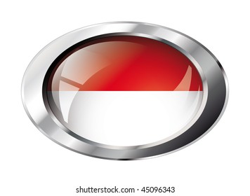 indonesia shiny button flag vector illustration. Isolated abstract object against white background.