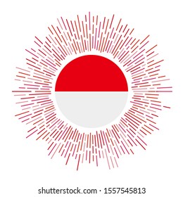 Indonesia sign. Country flag with colorful rays. Radiant sunburst with Indonesia flag. Vector illustration.