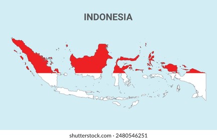 Indonesia simple map with red and white color of flag of indonesia republic