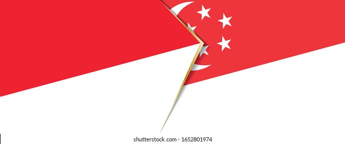 Indonesia y Singapur banderas, dos vectores símbolo de relación o confrontación.
