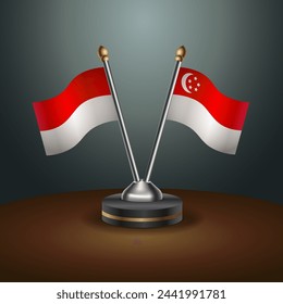 Indonesia and Singapore table flags relation with gradient backgrund. Vector Illustration