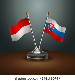 Indonesia and Slovakia table flags relation with gradient backgrund. Vector Illustration