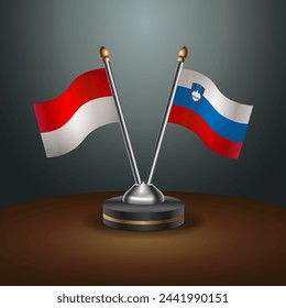 Indonesia and Slovenia table flags relation with gradient backgrund. Vector Illustration