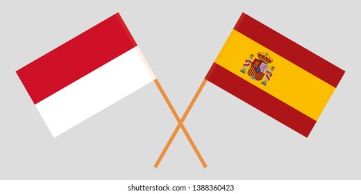 Indonesia and Spain. The Indonesian and Spanish flags. Official colors. Correct proportion. Vector illustration
