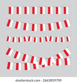 Indonesien quadratische Flaggen bunting Sammlung. Vektorgrafik Indonesien Flaggengirlande für die Feierlichkeiten zum Unabhängigkeitstag Indonesiens