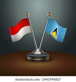 Indonesia and ST. Lucia table flags relation with gradient backgrund. Vector Illustration