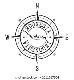 Indonesia Stamp Map Compass Adventure. Illustration Travel Country Symbol. Seal Expedition Wind Rose Icon.
