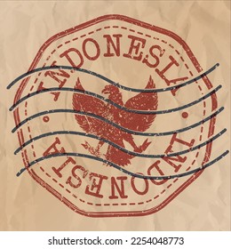 Indonesia Stamp Travel Passport. Design Retro Symbol Country. Old Vintage Postmark.