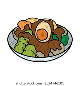 Ilustración de comida callejera de Indonesia coloreada - Siomay