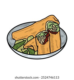 Ilustración de comida callejera de Indonesia - Lumpia