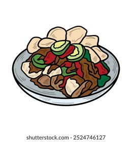 Ilustración de comida callejera de Indonesia coloreada - Lotek