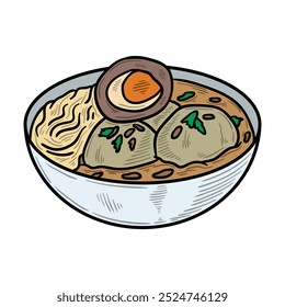 Ilustración de comida callejera de Indonesia coloreada - negro