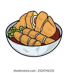 Ilustración de comida callejera de Indonesia coloreada - Pempek