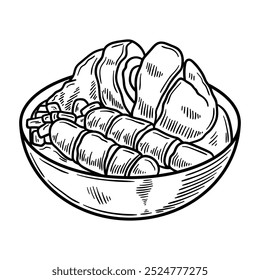 Ilustración de comida callejera incolora de Indonesia - Pempek