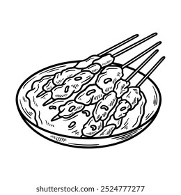 Ilustración de comida callejera incolora de Indonesia - Sate Ayam