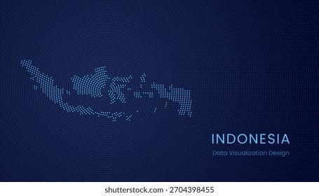 Indonesia stylized dotted map in modern circular data tech visualization concept.