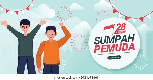 Indonesia Sumpah Pemuda Illustration Banner Template, Indonesia Celebrations Day Event, Indonesia Holiday banner.