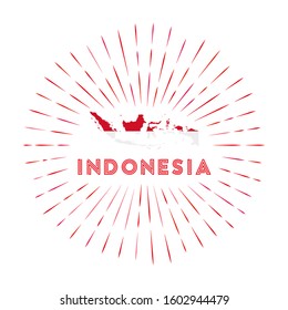 Indonesia sunburst badge. The country sign with map of Indonesia with Indonesian flag. Colorful rays around the logo. Vector illustration.