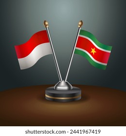 Indonesia and Suriname table flags relation with gradient backgrund. Vector Illustration