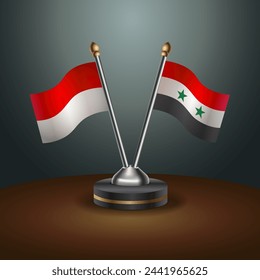 Indonesia and Syria table flags relation with gradient backgrund. Vector Illustration