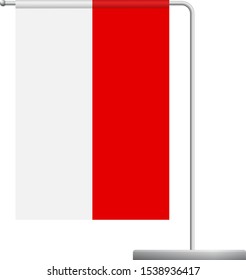 Indonesia table flag. Metal flagpole. National flag of Indonesia vector illustration